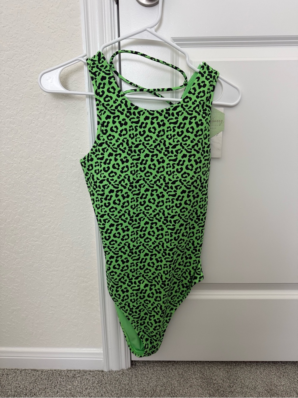 BuffBunny Neon Green and Black Leopard-Print Girls One-Piece Swimsuit